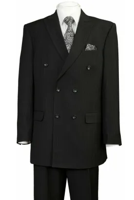 "Classic Black Pinstripe Suit by Fortino Landi - Double Breasted, Peak Lapel"