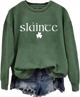 Sharock Long Sleeve Shirts for Women Sharock Sweater Women's Slainte St. Patrick's Day Print Sweatshirt Irish
