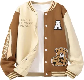 SHENHE Girl's Baseball Jacket Colorblock Bomber Jacket Casual Letterman Varsity Jacket