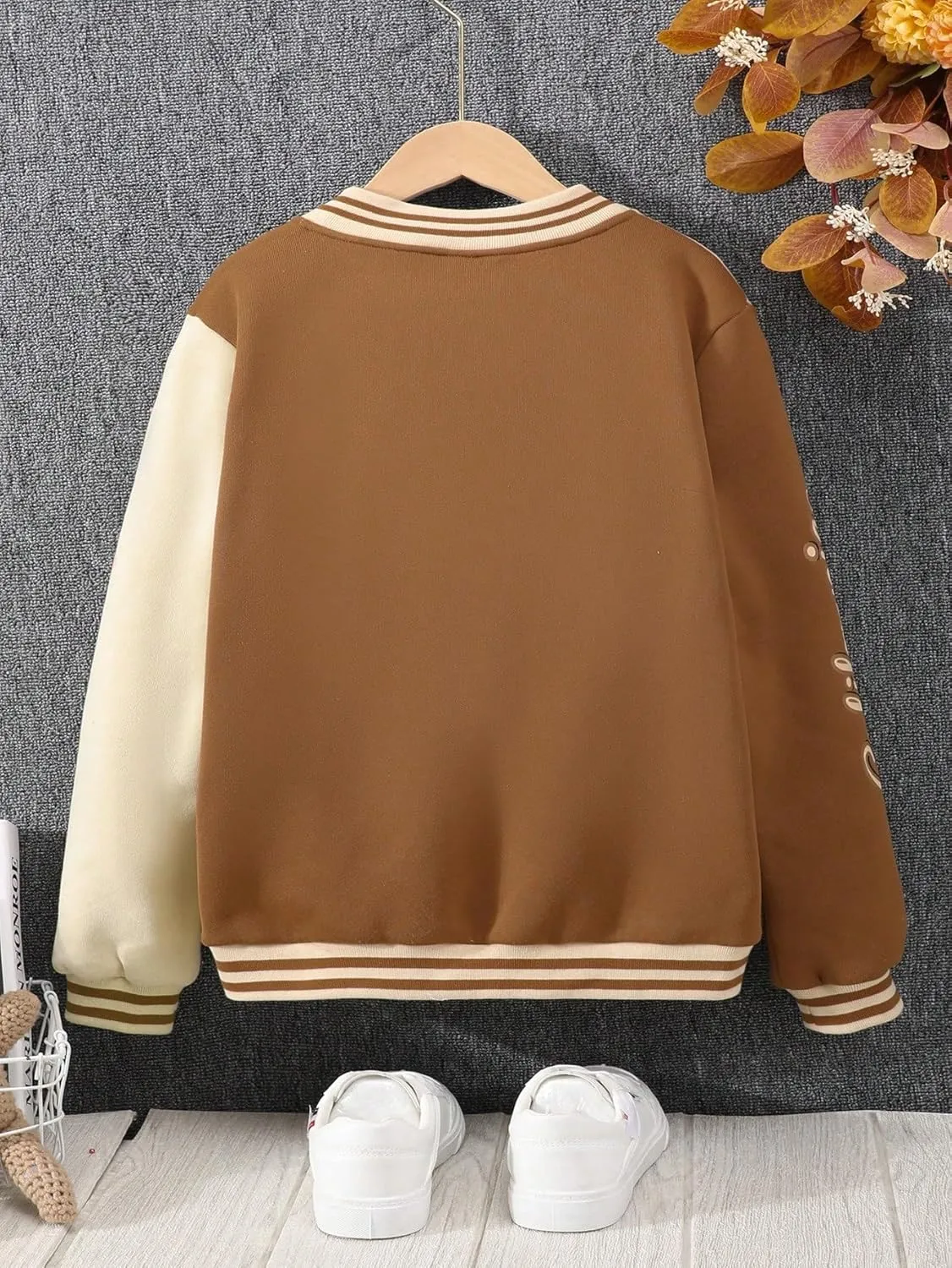 SHENHE Girl's Baseball Jacket Colorblock Bomber Jacket Casual Letterman Varsity Jacket