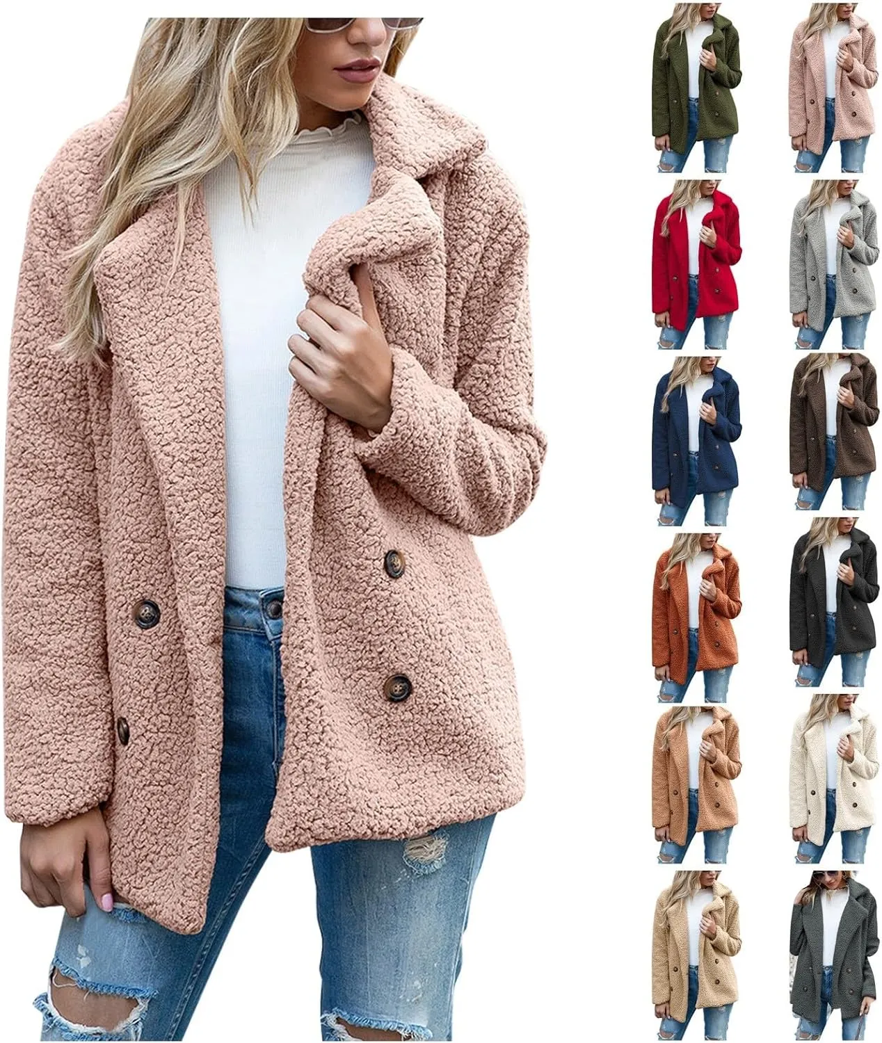 Sherpa Faux Fur Coat for Women Open Front Lapel Long Sleeve Sweater Blazer Fuzzy Teddy Fleece Jacket Winter Outfits