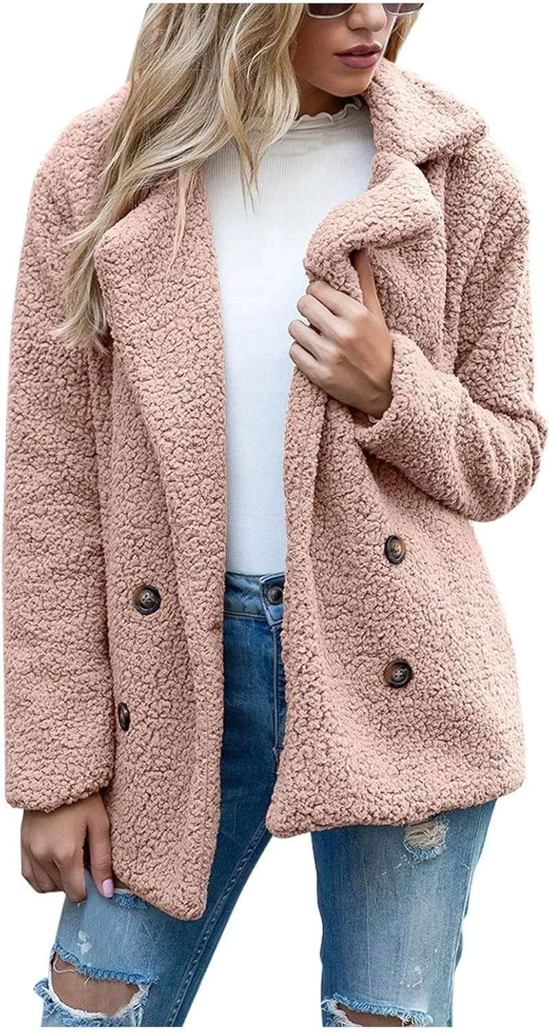 Sherpa Faux Fur Coat for Women Open Front Lapel Long Sleeve Sweater Blazer Fuzzy Teddy Fleece Jacket Winter Outfits