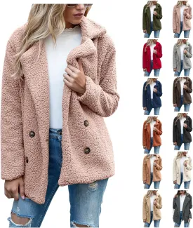 Sherpa Faux Fur Coat for Women Open Front Lapel Long Sleeve Sweater Blazer Fuzzy Teddy Fleece Jacket Winter Outfits