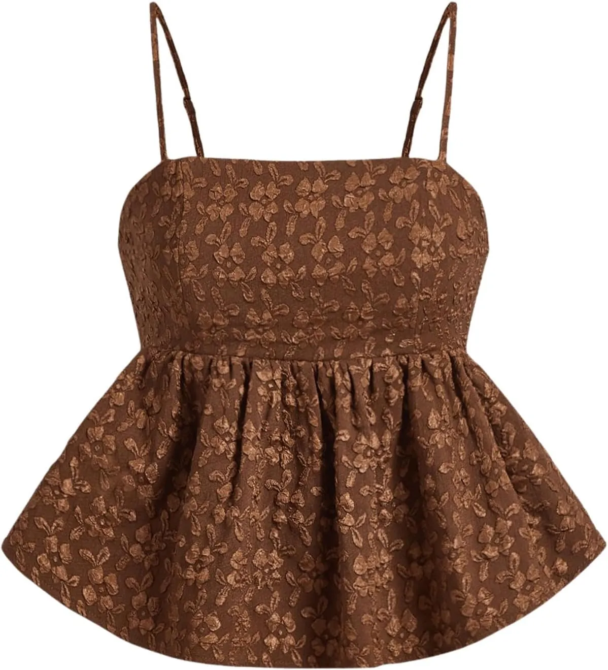 SOLY HUX Women's Spaghetti Strap Ruffle Hem Peplum Cami Top Jacquard Camisole