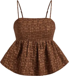 SOLY HUX Women's Spaghetti Strap Ruffle Hem Peplum Cami Top Jacquard Camisole