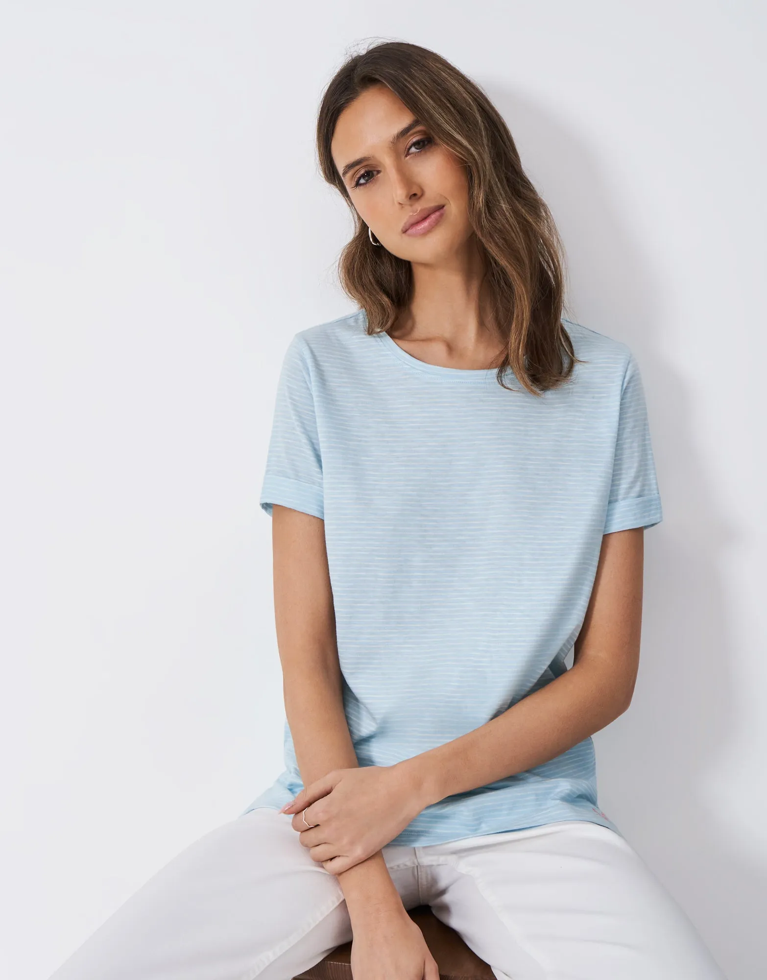 Stripe Crew Neck Slub T-Shirt
