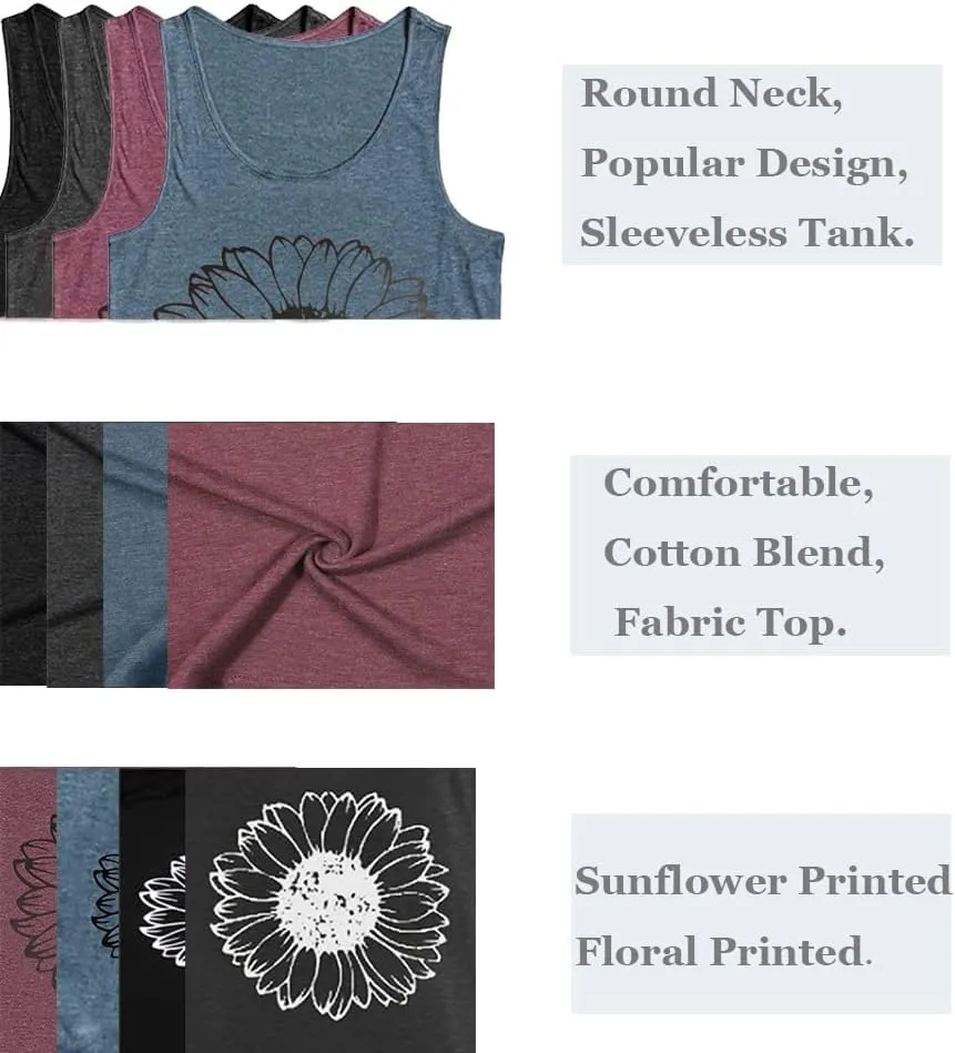 Sunflower Tank Women Funny Sunflower Graphic Sleeveless Shirts Summer Athletic Causal Beach Holiday Tee Hiking Top