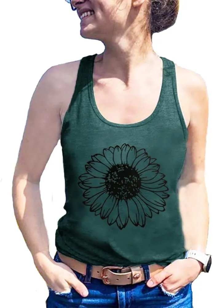 Sunflower Tank Women Funny Sunflower Graphic Sleeveless Shirts Summer Athletic Causal Beach Holiday Tee Hiking Top