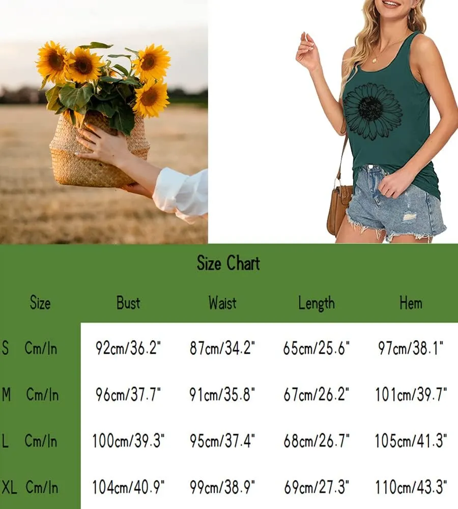 Sunflower Tank Women Funny Sunflower Graphic Sleeveless Shirts Summer Athletic Causal Beach Holiday Tee Hiking Top