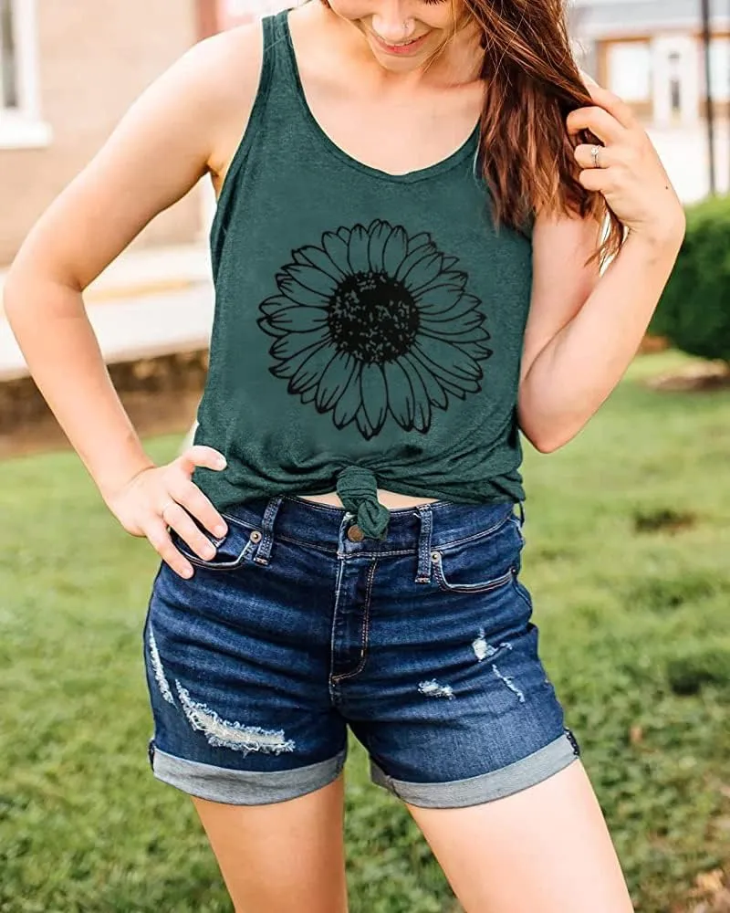 Sunflower Tank Women Funny Sunflower Graphic Sleeveless Shirts Summer Athletic Causal Beach Holiday Tee Hiking Top
