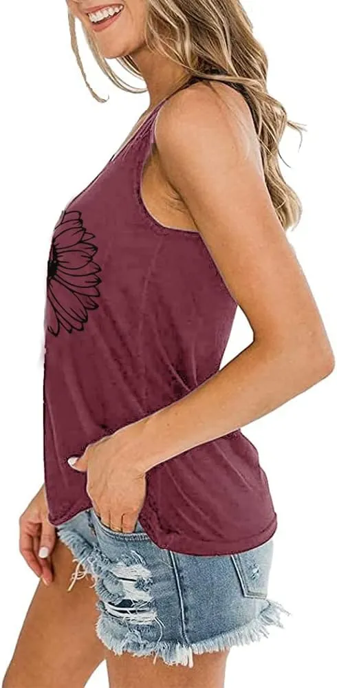 Sunflower Tank Women Funny Sunflower Graphic Sleeveless Shirts Summer Athletic Causal Beach Holiday Tee Hiking Top