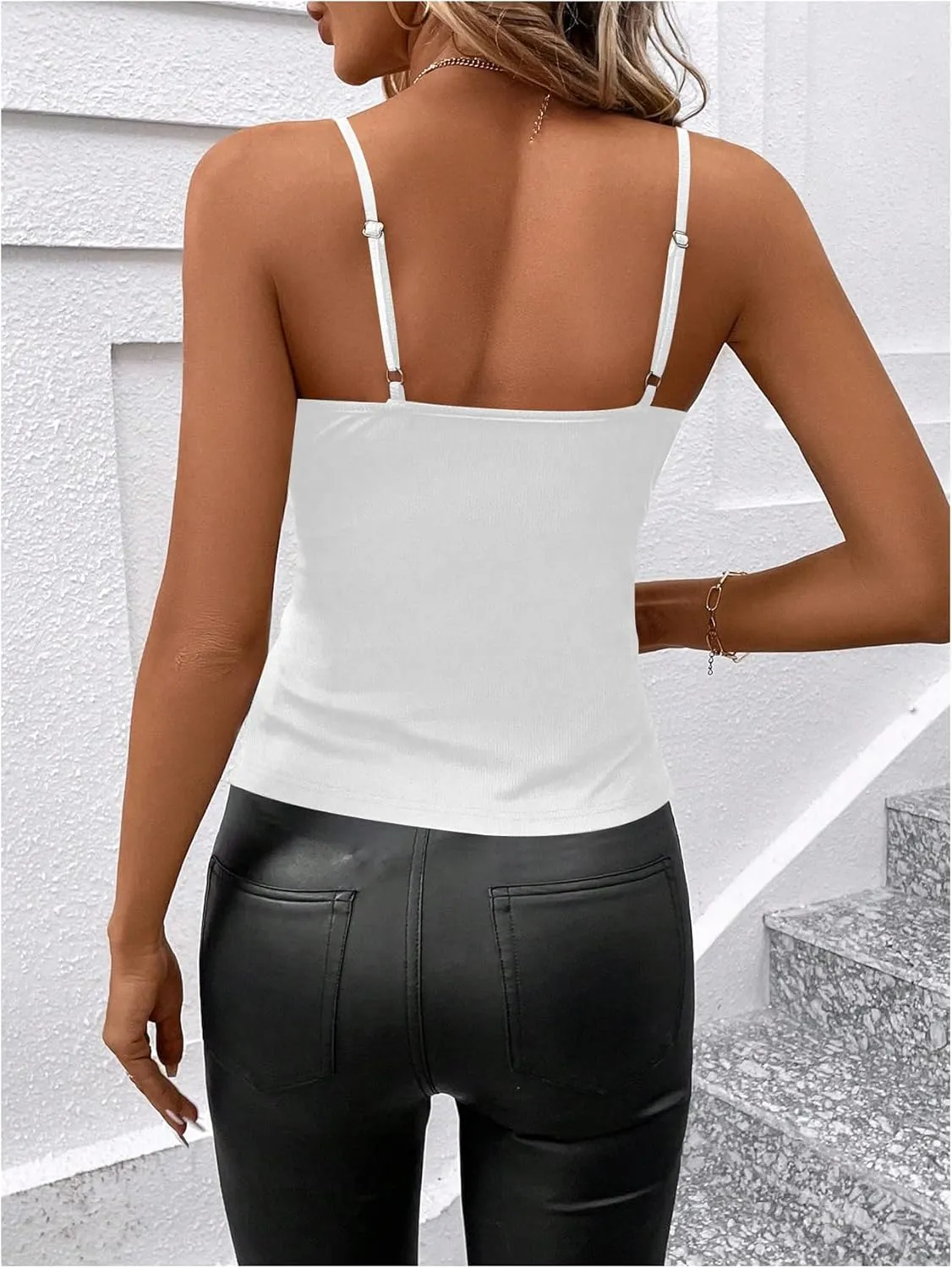 SweatyRocks Women's Twist Wrap V Neck Spaghetti Strap Ruched Camisole Tank Top