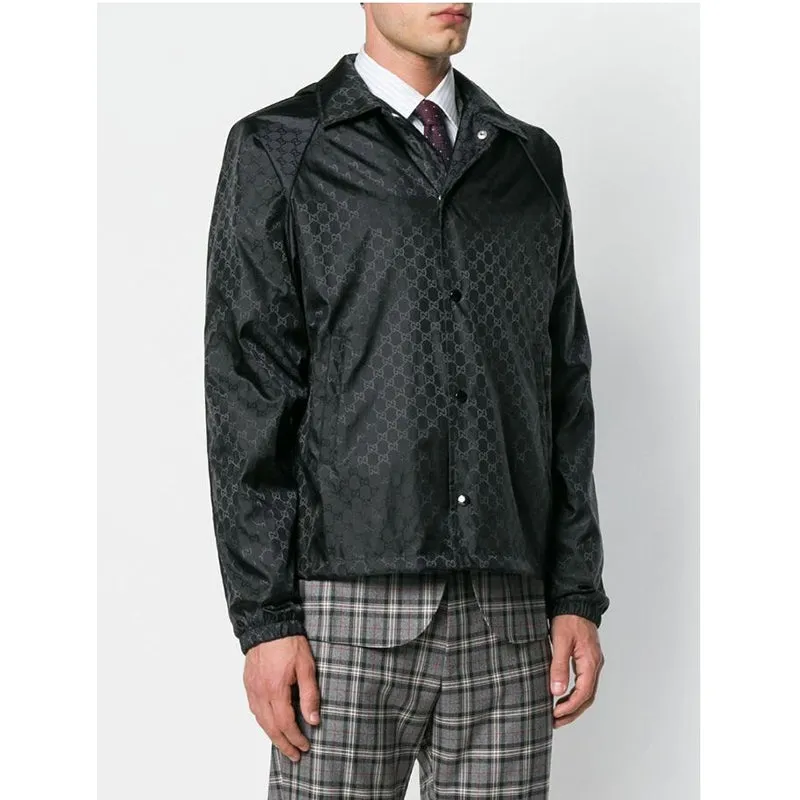sz 54 NEW $1900 GUCCI Men's Black GG Jacquard WINDBREAKER JACKET Detachable HOO