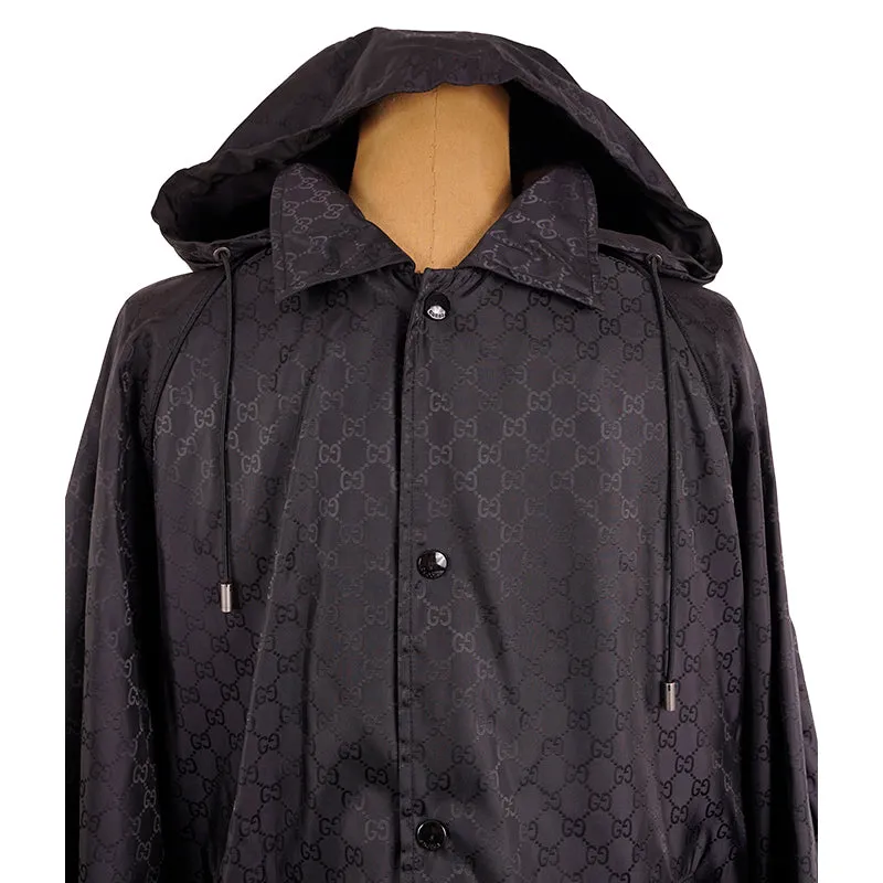 sz 54 NEW $1900 GUCCI Men's Black GG Jacquard WINDBREAKER JACKET Detachable HOO