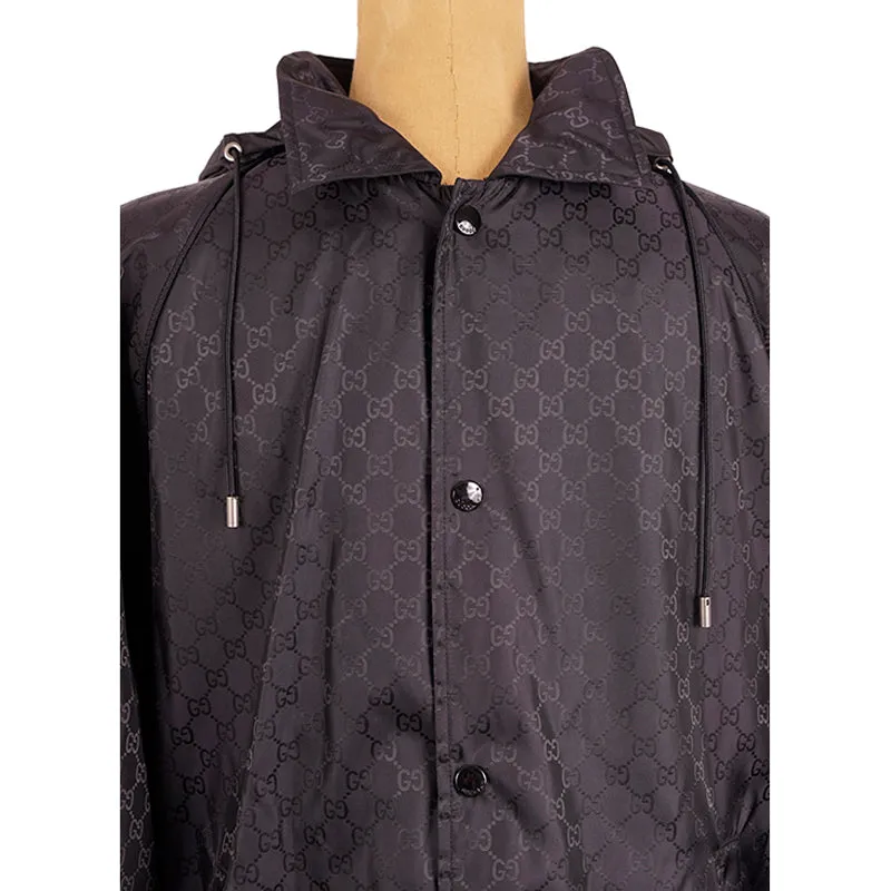 sz 54 NEW $1900 GUCCI Men's Black GG Jacquard WINDBREAKER JACKET Detachable HOO