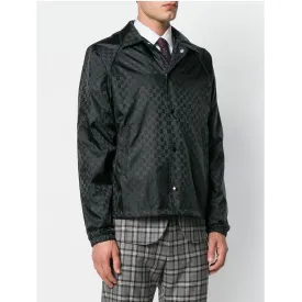 sz 54 NEW $1900 GUCCI Men's Black GG Jacquard WINDBREAKER JACKET Detachable HOO