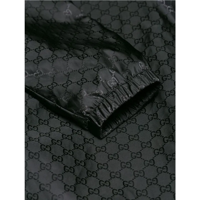 sz 54 NEW $1900 GUCCI Men's Black GG Jacquard WINDBREAKER JACKET Detachable HOO