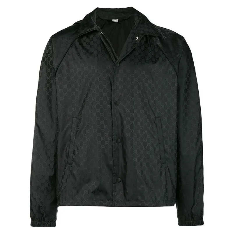 sz 54 NEW $1900 GUCCI Men's Black GG Jacquard WINDBREAKER JACKET Detachable HOO