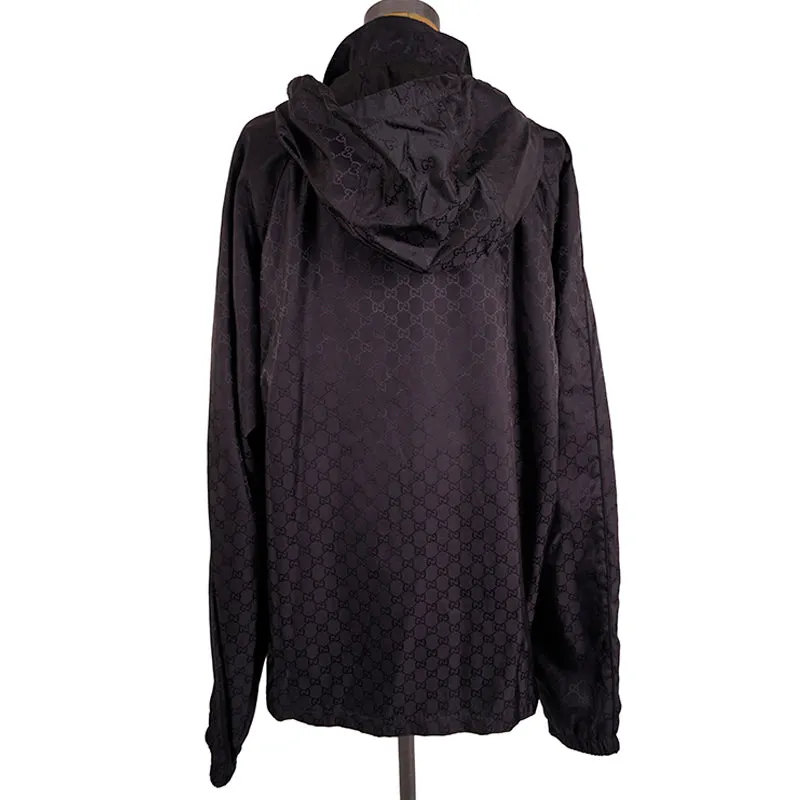 sz 54 NEW $1900 GUCCI Men's Black GG Jacquard WINDBREAKER JACKET Detachable HOO
