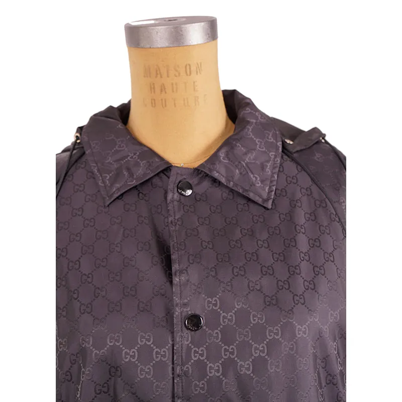 sz 54 NEW $1900 GUCCI Men's Black GG Jacquard WINDBREAKER JACKET Detachable HOO