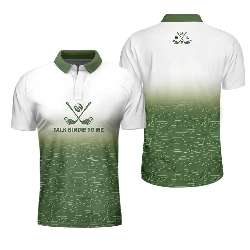 Talk Birdie To Me Golf Polo Shirt, White And Green Abstract Grass Pattern Golfing Polo Shirt, Best Golf Shirt For Men Coolspod