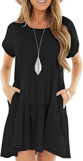 Tshirt Dress Women Summer Short Sleeve Casual Dresses Drop Waist Ruffle Hem Babydoll Dress Cute Crewneck Mini Dresses