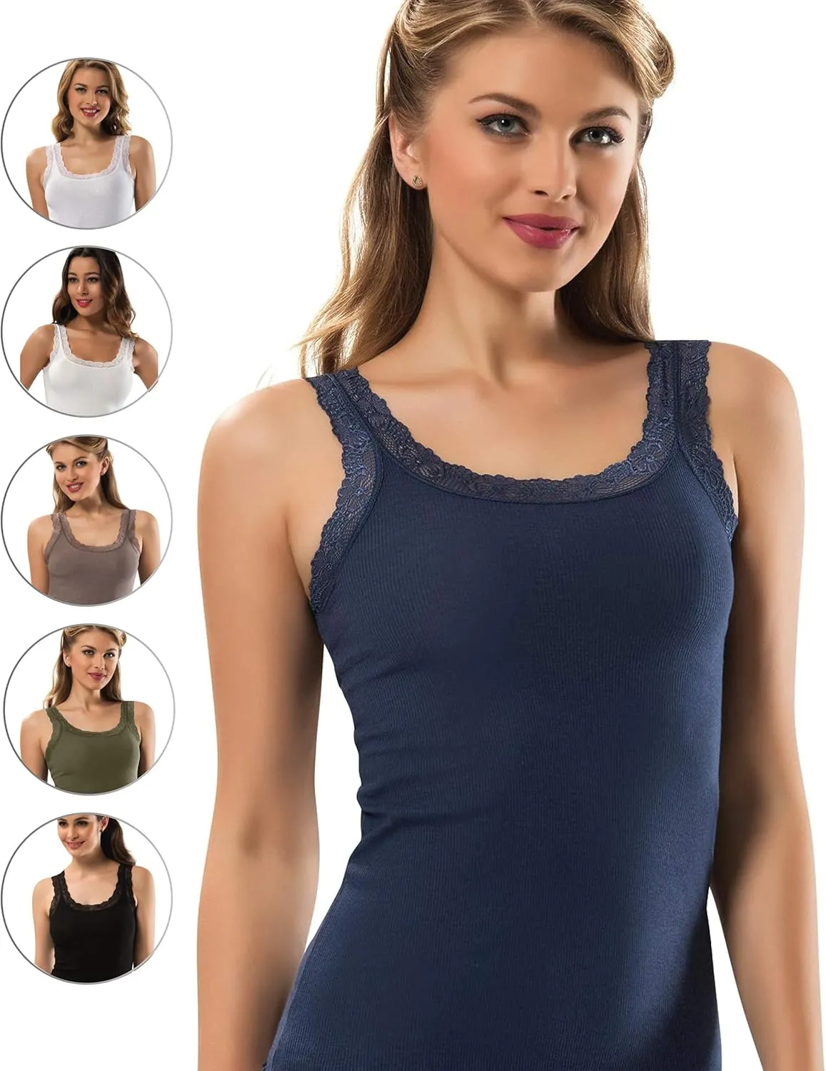 VAVONNE Lace Camisole Tank Tops for Women, Soft Stretch Ribbed Cotton Cami