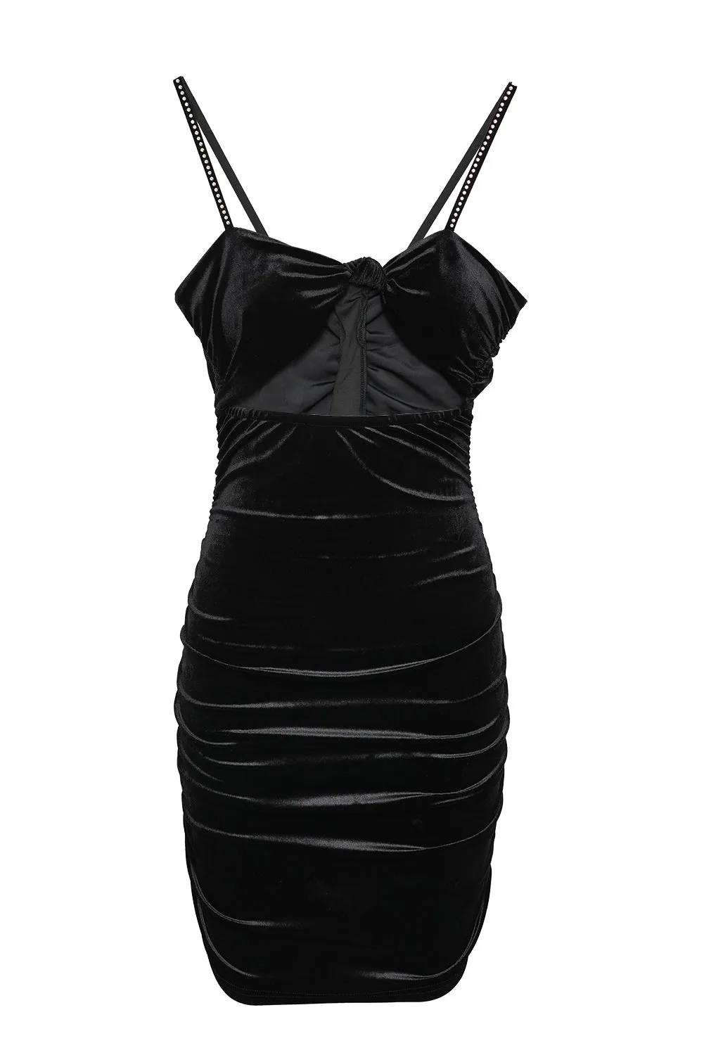 Velvet Rhinestone Cami Ruched Cut Out Bodycon Dress