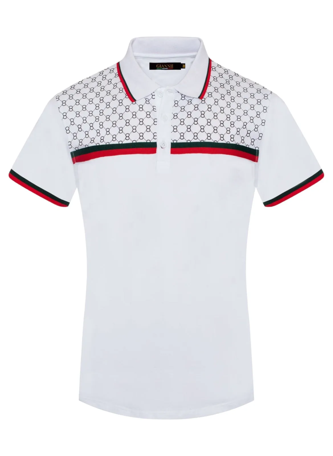 White Men's Luxury Design Short Sleeve Polo Red and Green Strip Style No: 3015