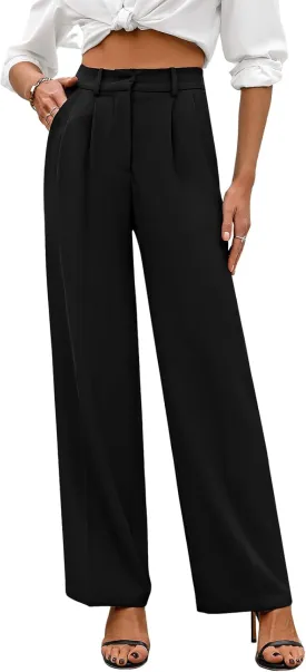 Wide Leg Pants | High Waisted Trousers with Pockets | Comfortable Work Pants | Business Casual Pants