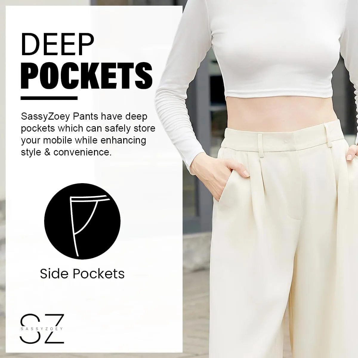 Wide Leg Pants | High Waisted Trousers with Pockets | Comfortable Work Pants | Business Casual Pants