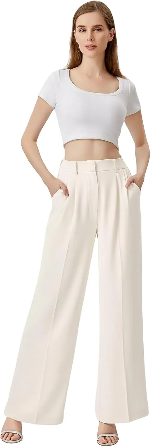 Wide Leg Pants | High Waisted Trousers with Pockets | Comfortable Work Pants | Business Casual Pants