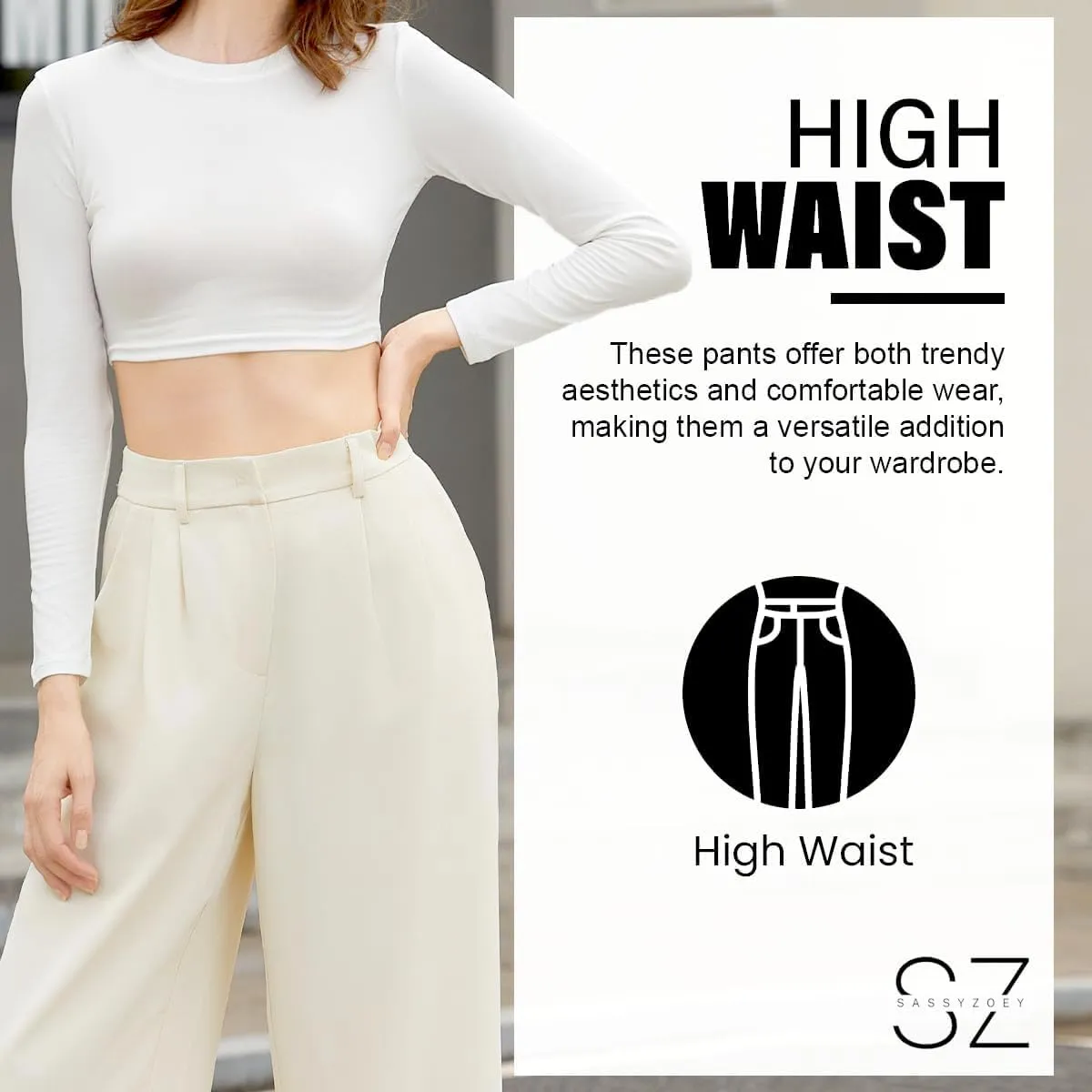 Wide Leg Pants | High Waisted Trousers with Pockets | Comfortable Work Pants | Business Casual Pants