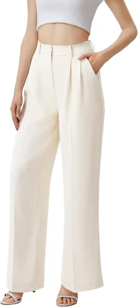 Wide Leg Pants | High Waisted Trousers with Pockets | Comfortable Work Pants | Business Casual Pants
