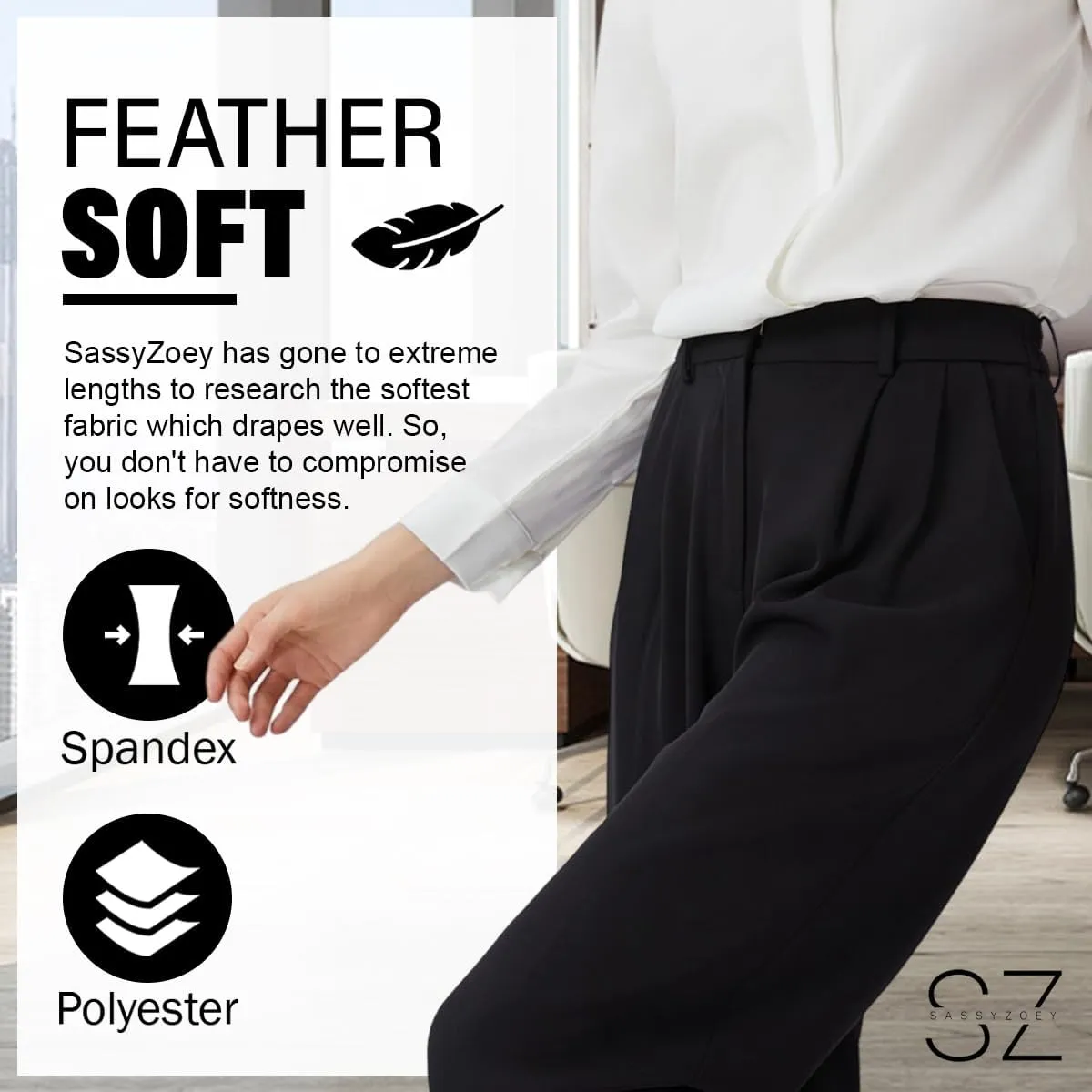Wide Leg Pants | High Waisted Trousers with Pockets | Comfortable Work Pants | Business Casual Pants