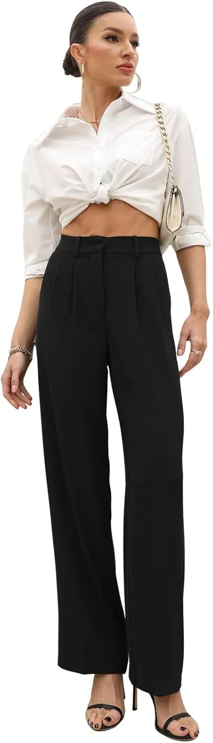 Wide Leg Pants | High Waisted Trousers with Pockets | Comfortable Work Pants | Business Casual Pants