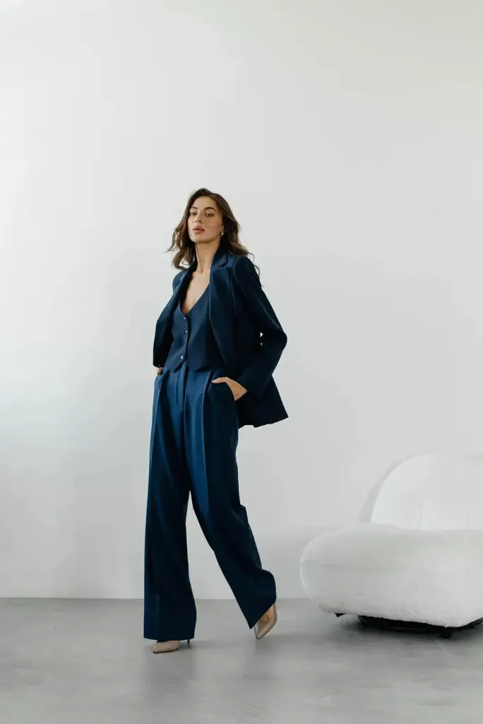 Women Navy Blue Double Breasted 3 Piece Suit For Office and Meetings, Classic Formal Outfit for Her