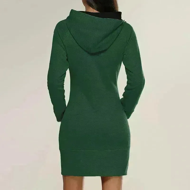 Women New hooded zipper pullover mid-length sweater
