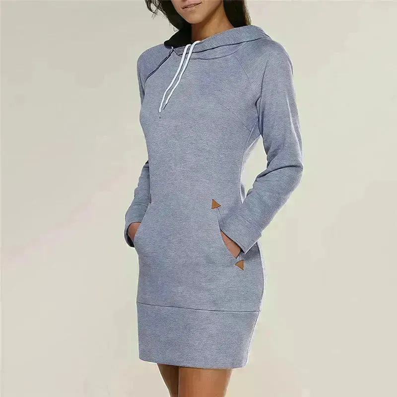 Women New hooded zipper pullover mid-length sweater