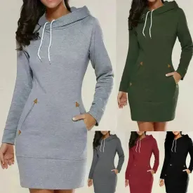 Women New hooded zipper pullover mid-length sweater