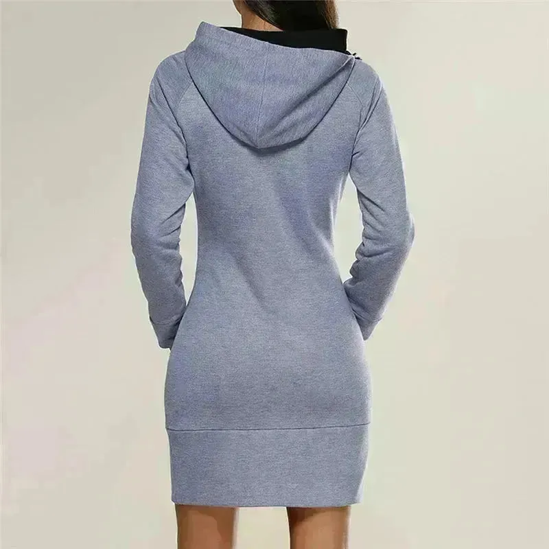 Women New hooded zipper pullover mid-length sweater