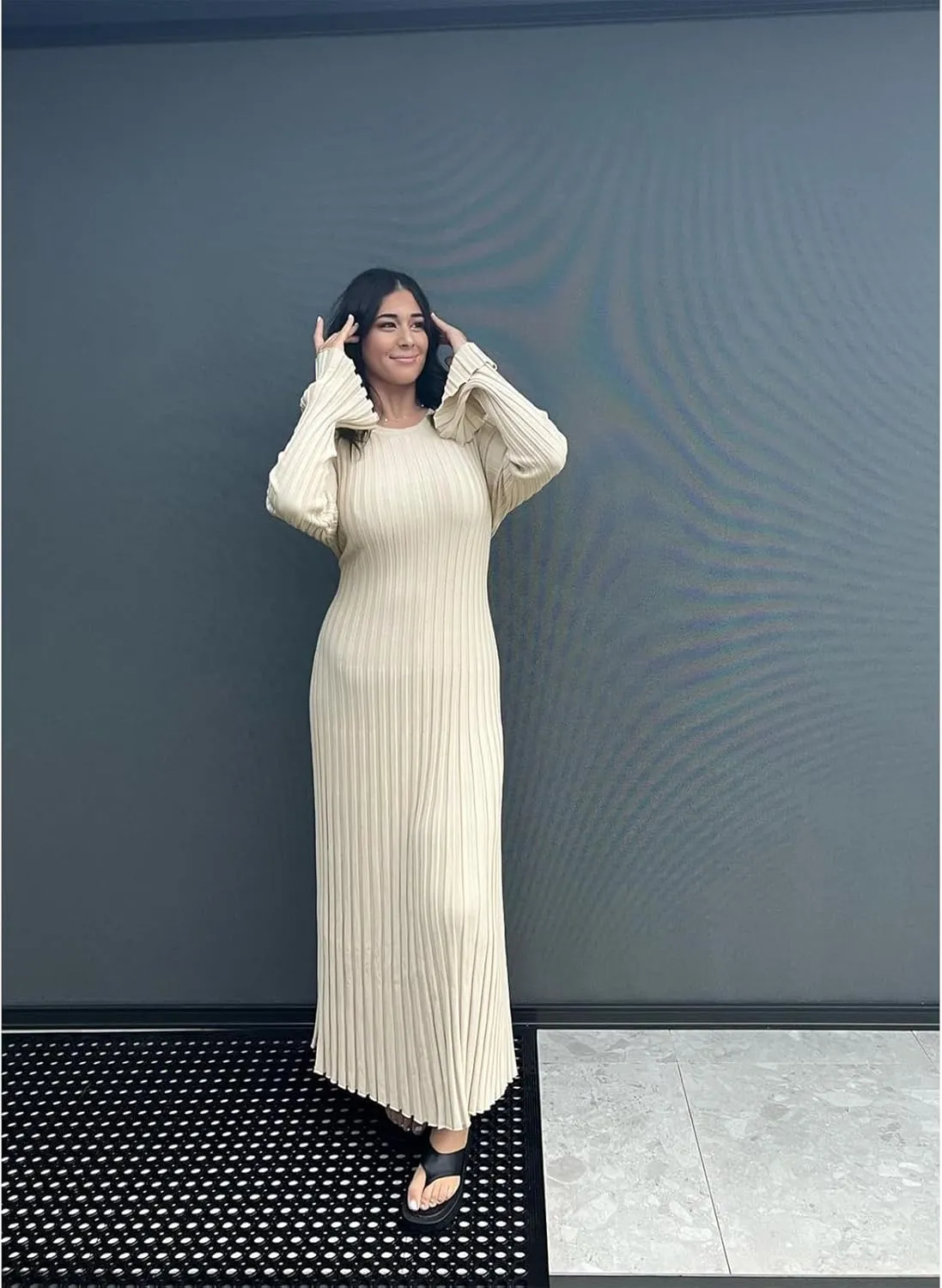 Women Sweater Dress Ribbed Long Sleeve Crewneck Knit Slim Fit Bodycon Dress Fall Maxi Long Dress