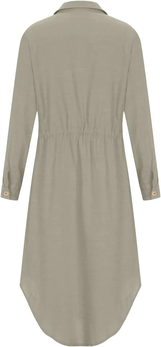 Women's Maxi Shirt Dress 2024 Spring Summer Long Sleeve Dresses Lapel V Neck A Line Flowy Elegant Party Long Dresses