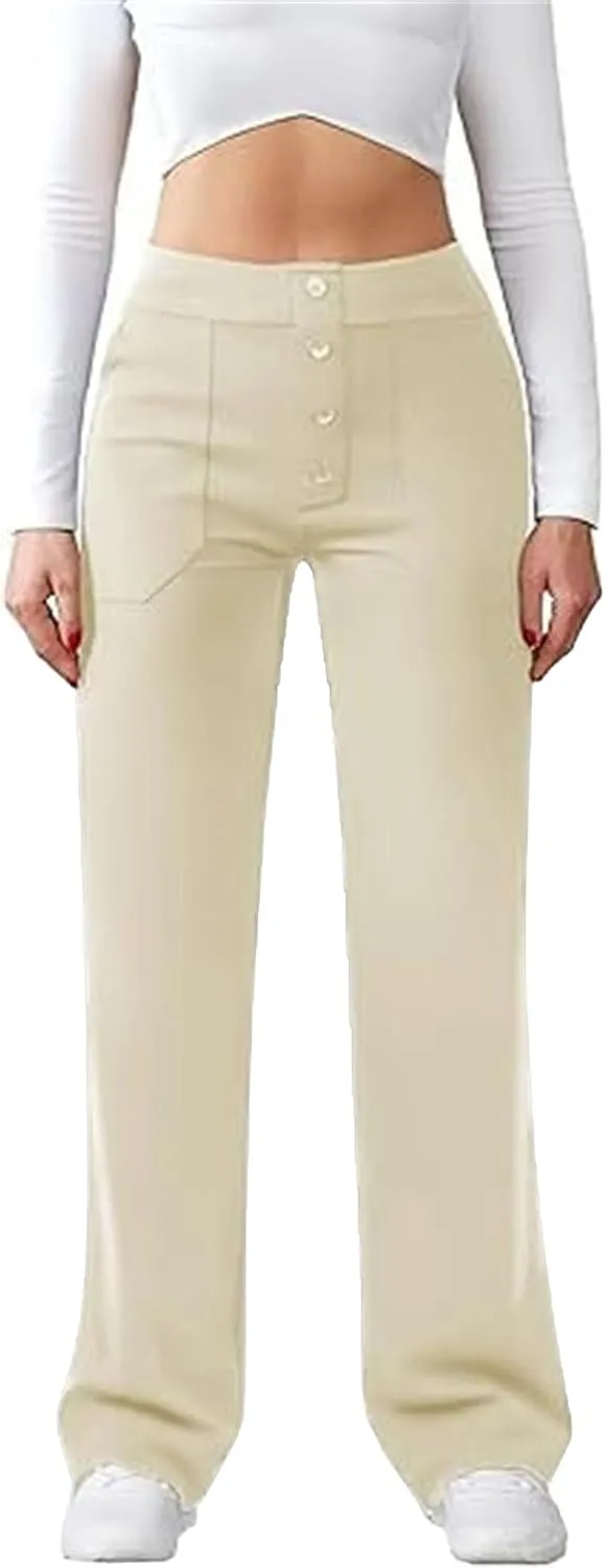 Womens Pants Dressy Casual Womens Work Pants Business Casual Women High Waist Straight Leg Pant