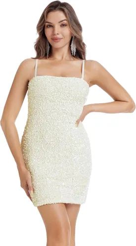 Women's Sequin Dress Sexy Sparkly Glitter Short Velvet Night Out Party Club Adjustable Spaghetti Straps Bodycon Mini Dresses