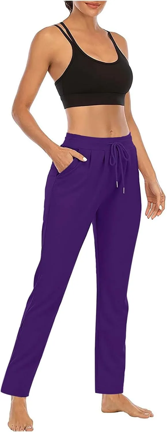 Womens Straight Leg Sweatpants Elastic Waist Drawstring Casual Yoga Workout Running Lounge Pants with Pockets