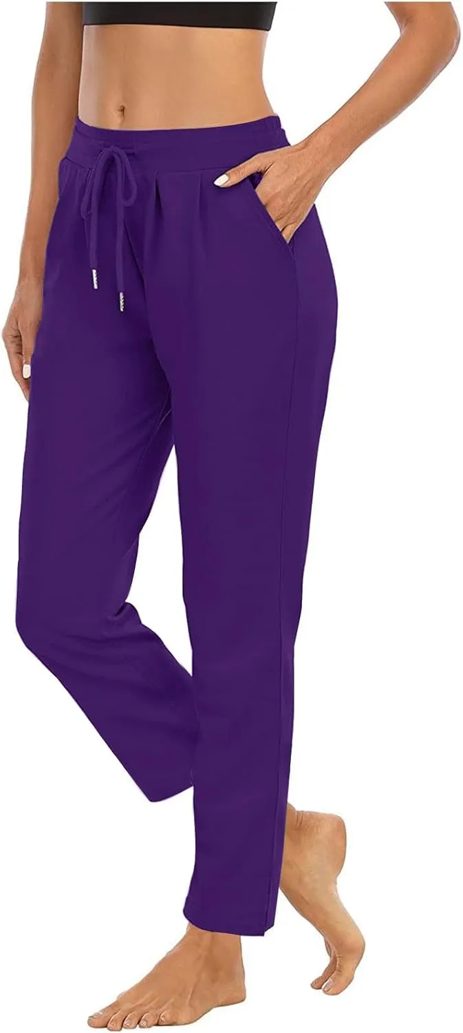 Womens Straight Leg Sweatpants Elastic Waist Drawstring Casual Yoga Workout Running Lounge Pants with Pockets