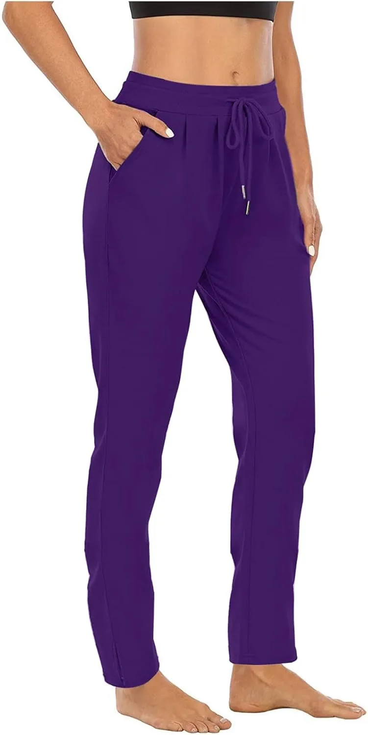 Womens Straight Leg Sweatpants Elastic Waist Drawstring Casual Yoga Workout Running Lounge Pants with Pockets