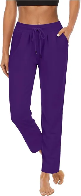 Womens Straight Leg Sweatpants Elastic Waist Drawstring Casual Yoga Workout Running Lounge Pants with Pockets