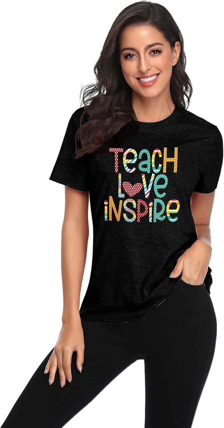 Women's T-Shirt Teaching Kindness Teacher Shirt Funny Short Sleeve Inspirational Graphic Tee Top